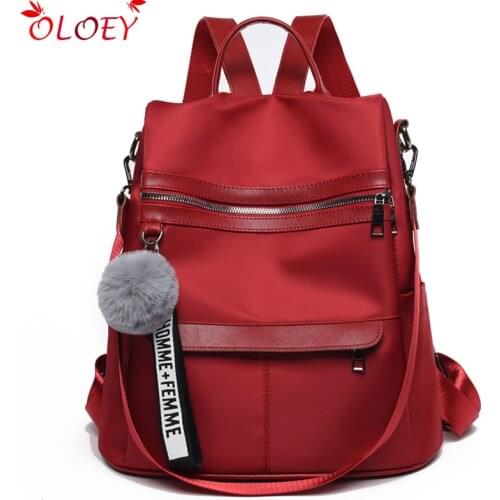 2020 new quality backpack waterproof anti-theft Oxford cloth simple college wind bag youth girl backpack gift hair ball pendant