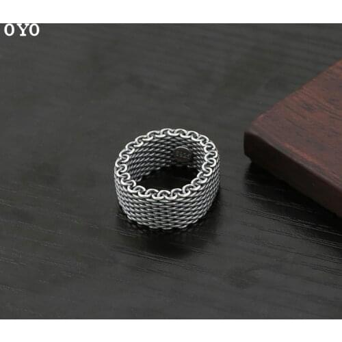 S925 sterling silver jewelry retro classic silver wire braided ring do old dyed black soft girl soft ring
