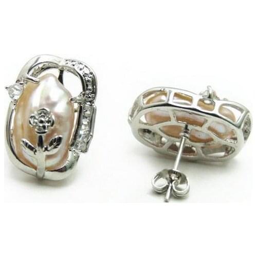 10*14 mm pink Purple Biwa Baroque Pearl Stud Earrings