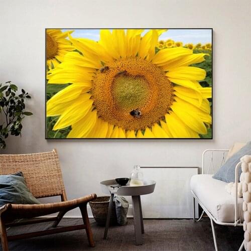 Sunflower Nordic Sunrise Landscape Oil Painting on Canvas Scandinavian Posters and Prints Wall Art Pictures Bar Cafe Decoration