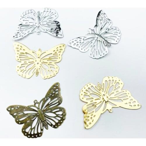 10Pcs 30x50mm Flower Butterfly Connectors Filigree Wraps Metal Crafts For DIY Scrapbook Accessories Embellishments