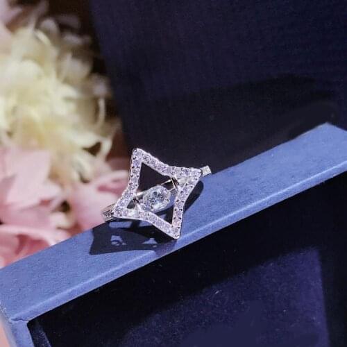 The S925 sterling silver micro-inlaid rhinestone smart heartbeat ring for womens party jewelry size 678