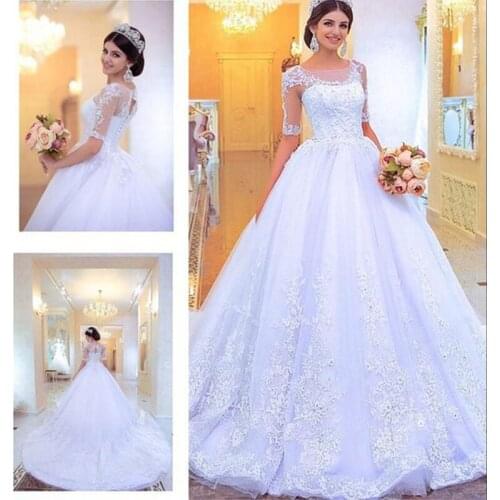 Robe de mariee Lace appliques bridal Ball Gown Tulle with half Sleeves Brides vestido de noiva 2018 mother of the bride dresses