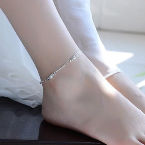 TJP Trendy 925 Silver Women Bracelets Jewelry Latest Balls Hollow Double Layers Girl Silver Anklets For Lady Female Party Bijou