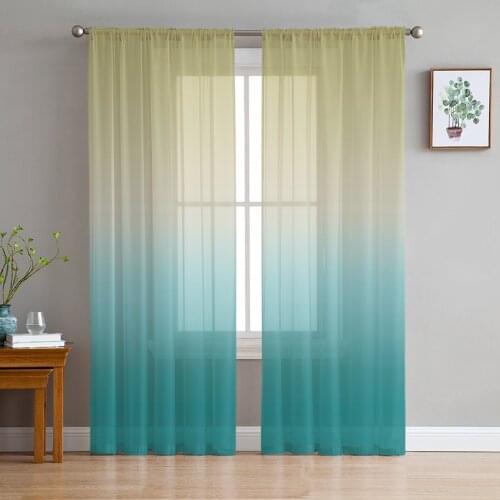Cyan Turquoise Gradient Window Treatment Tulle Modern Sheer Curtains for Kitchen Living Room the Bedroom Curtains Decoration