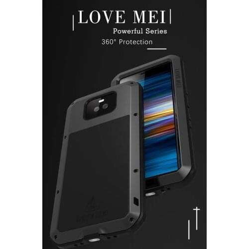 Love Mei Powerful Metal Armor Case For Sony Xperia 10 Shockproo Rugged Full Body Cover For Sony Xperia 10 Plus + Tempered Glass