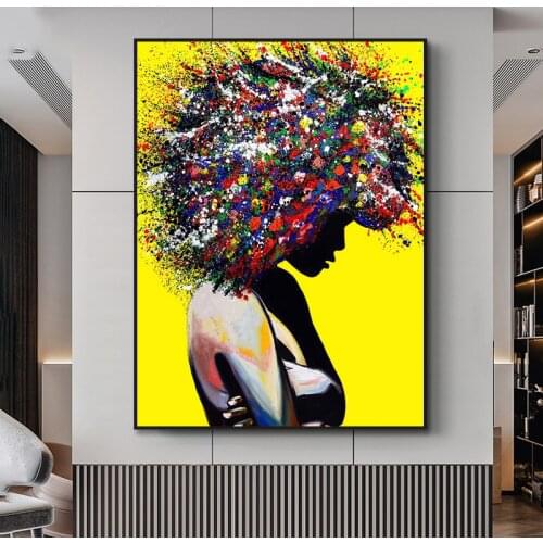 Colored Hair Woman Oil Painting On Canvas Posters and Prints Abstract Wall Art Graffiti Woman Pictures For Living Room Decor