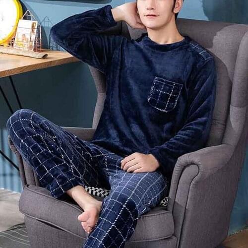 WinterLong SleeveThick WarmFlannelPajama Sets for MenCoral VelvetSleepwear Suit PyjamasLounge Homewear Home Clothes pajama men