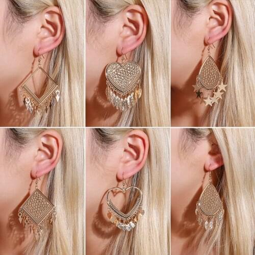 1@# 1Pair Drop Earrings Fashion Tassel Ear Dignified Shine Elegant Shape Golden Heart Jewellery Dangle Hanging Earring Jewelry
