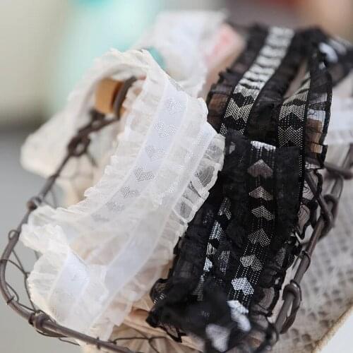 1M Latest Elastic Lace Trim Guipure 3cm Ribbon Pleated Tulle Love Lace Fabric For Sewing Wedding Dress Clothing dentelle LP16