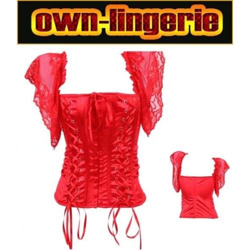 2014 Women Black White Red Lace Overbust Corset Top Boned Corselet Steampunk Sexy Waist Corsets And Bustiers