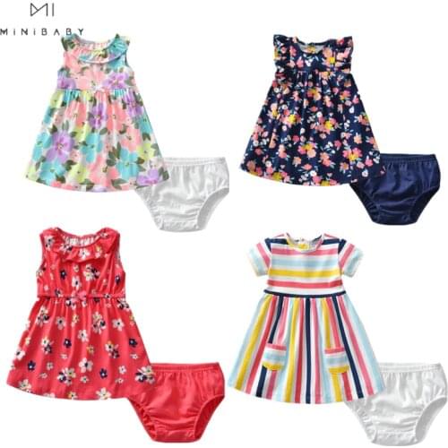 Brand 2020 summer baby girl clothing flower dress + shorts 2pcs suit 100% cotton 1 -3T kids wear 6 colour girls infant clothing