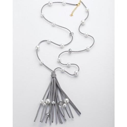 Free Shipping Bohemian Jewelry Pearl And Crystal Shiny Multi Tassel Necklace For Women