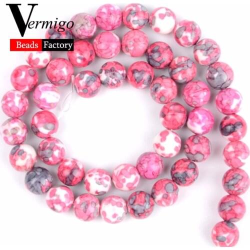 Naturla Gem Fuchsia Rain Flower Stone Round Loose Beads For Needlework Jewelry Making 4 6 8 10mm Beads Diy Bracelet Necklace 15"