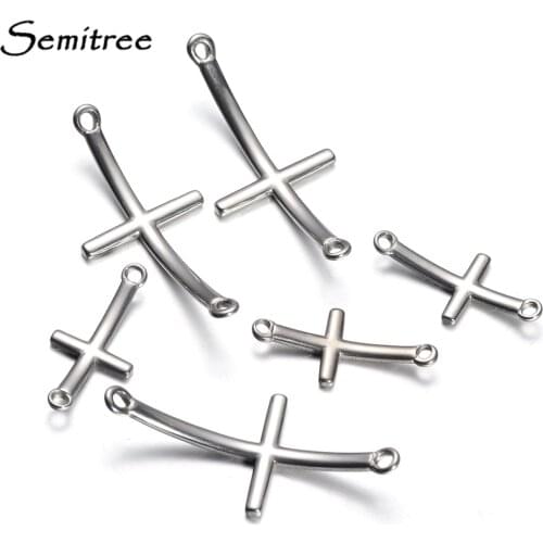 Semitree 5pcs/lot Stainless Steel Cross Bracelet Bangle Connectors Charms Pendant DIY Jewelry Making Handcrafted Supplies