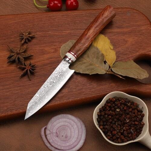 Damascus VG10 Blade Rosewood Wood Handle Japanese Meat Cutting Fruit EDC Tool Collection Knife