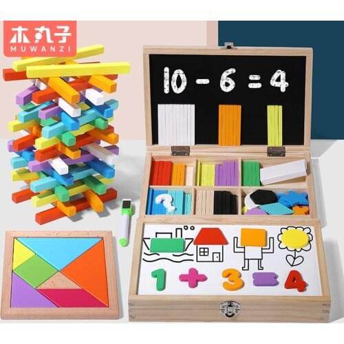 Wooden Arithmetic Digital Sticks Number Blocks Mathematics Learning Set Table Game Early Educational Toys Kids Montessori
