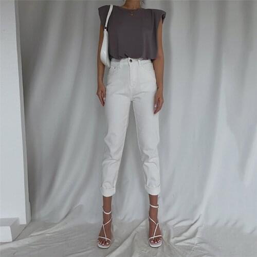 2021 Harem Pants Womens Vintage High Waist Jeans Boyfriends White Jeans Mom Jeans Female Denim Pants Elastic Ninth Pants Mujer