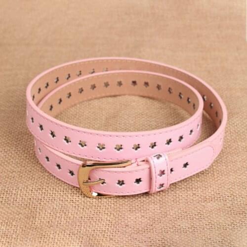 Hot Hot Women Belts Pu Leather Hollow Flower Thin Casual Wild Neutral Soft Simple Pin Buckle Black Belts