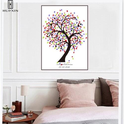 Curved Blooming Tree in a Dancing Gesture Sending Wishes for Wedding Birthday Baby Shower Holiday DIY Fingerprint Guestbook