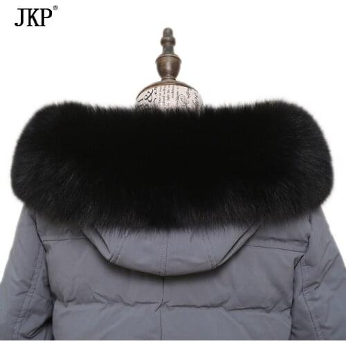 JKP Real Fox Fur Collar Hat Accessories Natural Animal Fur Scarf Winter Fashion for Women Men Collar Shawl Warm Solid Color