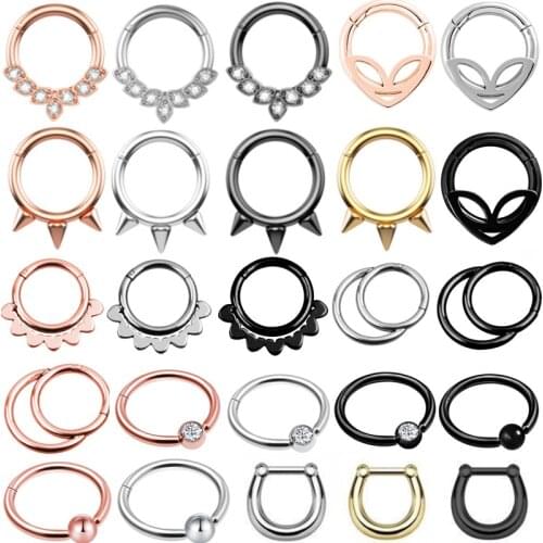 1/2PCS Surgical Steel Opal Septum Piercing Clicker 16G Crystal Septum Piercing Ring Tragus Piercing Earring Daith Helix Jewelry