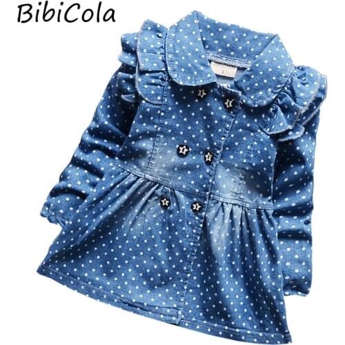 BibiCola fashion spring autumn childern leisure coat&outerwear baby girls dots denim jacket kids girls temperament jean outfits