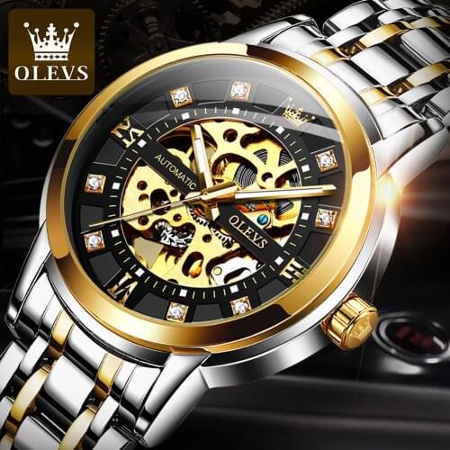 OLEVS Mens Sports Outdoor Mechanical Watch Stainless Steel Calendar Watch Waterproof Luminous Mens Watch Relógio masculino