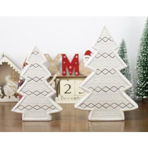 Tabletop Christmas Tree Statues Gold Plating streak Porcelain Tree Figurines Christmas Home Decoration Beautiful Room Desk Decor