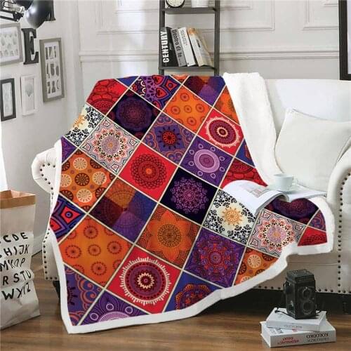 Blankets for beds winter Soft Velvet Plush Mandala Sherpa Blanket Throw Blanket Print Floral for Couch Boho Throw Travel
