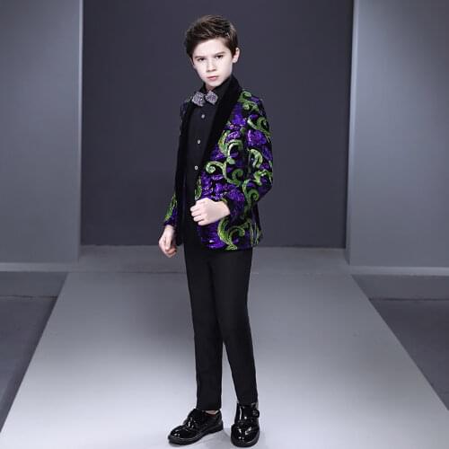 High Quality Flower Boys Wedding Suit Gentleman Kids Formal Tuxedo Dress Children Party Performance Dress Costume