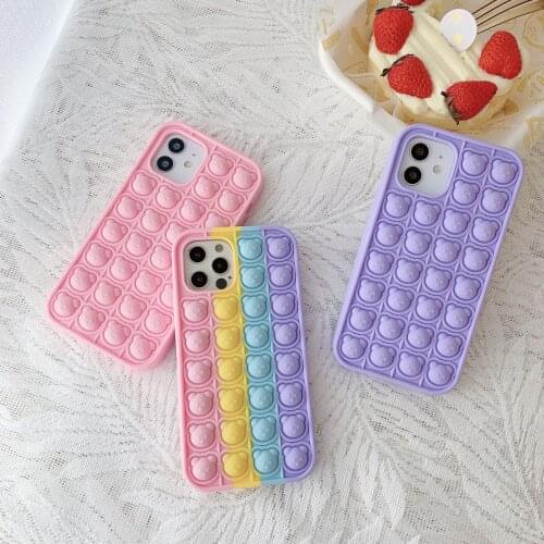 Cartoon Cute Bear Silicon Case For Iphone 12 Pro 11 6S 7 8 Plus X XR XS Max Animals Cover Reliver Stress Bubble Cover