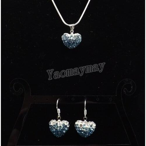 Heart Shape Rhinestone Jewelry Set Gradient Peacock Earrings And Necklace For Women 5 Sets Wholesale Free Shipping