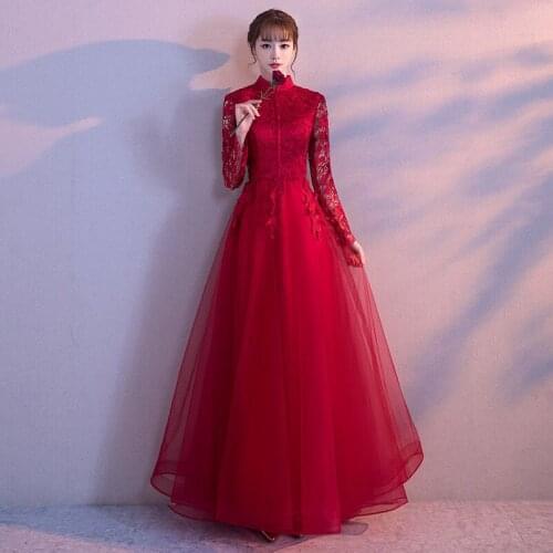 Bride Wedding Toast Dress 2019 wedding new Sexy Slim red Chinese wedding temperament evening dress female Vestidos Size S-XXL