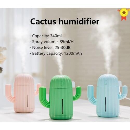 Air Humidifier Home Office Mini Air Diffuser Cactus Plant humidifier Rechargeable 340ml Wireless Humidifier Nano Mist Sprayer
