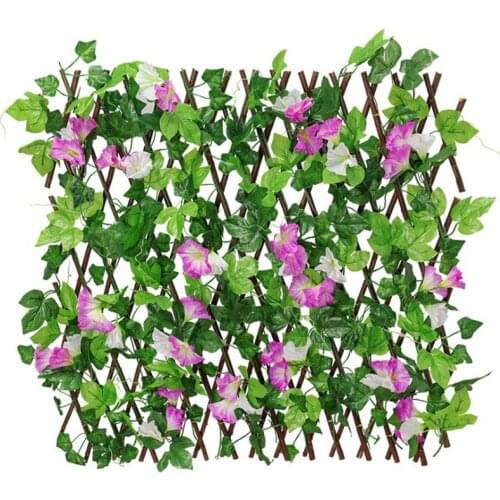 Retractable Wooden Fencing Trellis Artificial Morning Glory Flower Leaf Roll Privacy Hedge Wall Hanging Garden Decoration