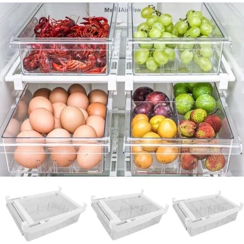 Refrigerator Drawer For Pantry Freezer Fridge Storage Bin Containers Adjustable 1/4/8 Grid Spacer Layer Food Storage Box