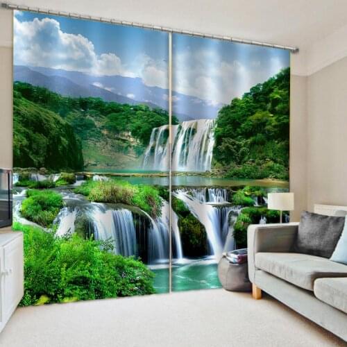 Custom green waterfall curtains Photo Printing Blackout 3D Curtains for Living Room Bedding Room