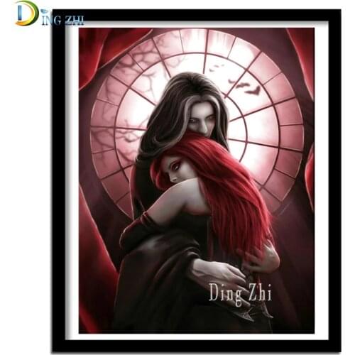 Vampire Woman Diamond Painting DIY Abstract Red Embracing American Style Diamond Embroidery Mosaic Rhinestone Square Round Kit