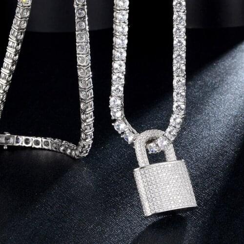 US7 Individuation Lock Key Statement Pandent Necklace Cubic Zircon For Women Gold Silver Color Rope Chain Femme Hip Hop Jewelr