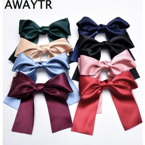 AWAYTR New Long Ribbon Bowknot Hairclip For Women Headwear Korean Fashion Large Bow Hairpin for Girls Ladies Hair Accessories