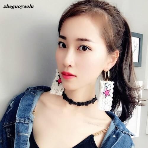 Ladies Lace Pentagram Exaggerated Wealthy Round Earrings, White Cloth Long Jewelry Boucle D'oreille Femme 2017 Tassel Earrings