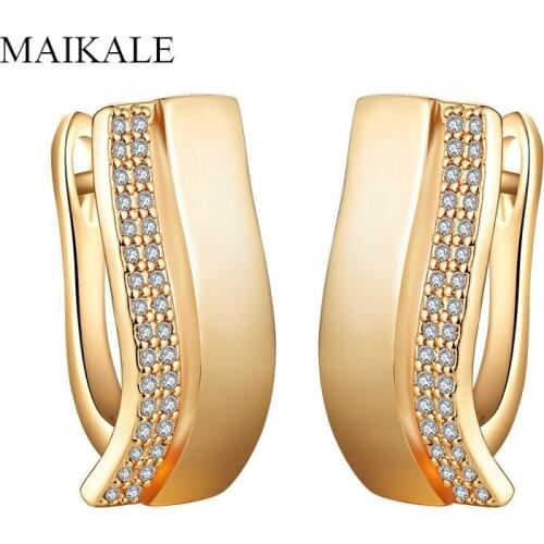 MAIKALE Simple Stud Earrings for Women Gold Cubic Zirconia Charm Korean Earrings Fashion Wedding Jewelry Gifts