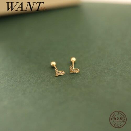 WANTME 925 Sterling Silver Love Heart Romantic Simple Mini Bead Small Stud Earrings for Women Teen Fine Party Jewelry Gift
