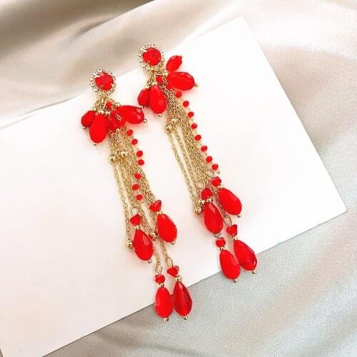 Earrings 2020 Trend Red Long Tassel Water Drop Earrings for Women Fashion Acrylic Petal Flower Female Dangler Korean Earings