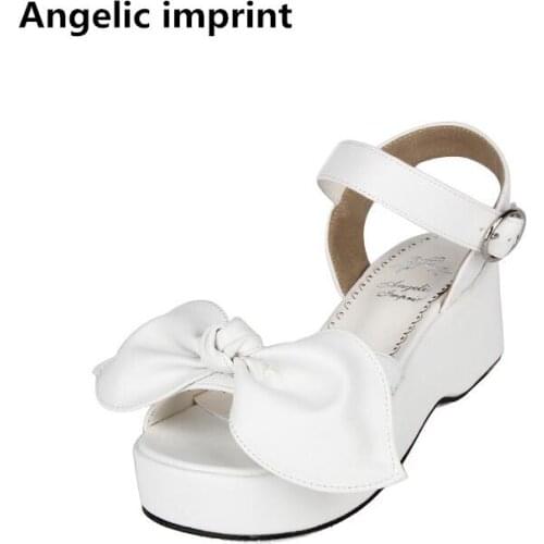 Angelic imprint woman mori girl lolita cosplay shoes lady high trifle heels pumps women princess dress sandals 33-47 bowties 7cm