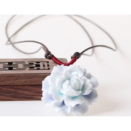 Bohemia style high quality ceramic flowers Long necklace handmade porcelain adjustable wax rope sweater necklace for women he294