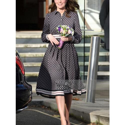 Kate Middleton 2021 Summer New Fashion WomenS Workplace Short Sleeve Pearl Button Party Casual Elegant Chic Chiffon Midi Dress