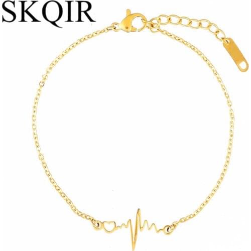 Gold Color Hollow Heart Medical Heartbeat Bracelet For Nurse/Doctor Gift ECG Stainless Steel Bangle Women Delicate Jewelry