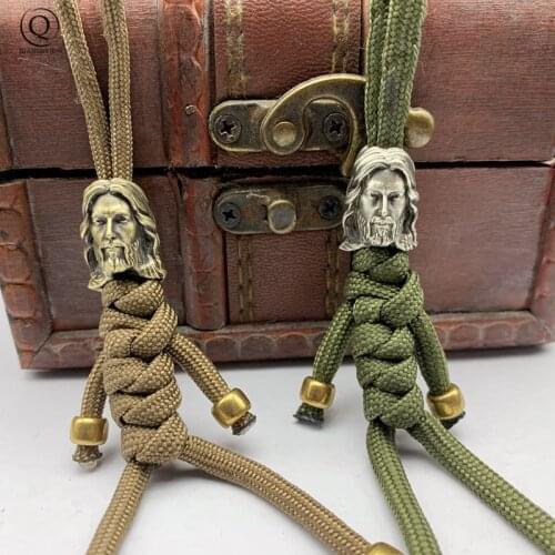 EDC Umbrella Rope Pendants Jewelry Brass Paracord Beads Christianity Jesus Savior God DIY Keychain Hangings Lanyards Accessories
